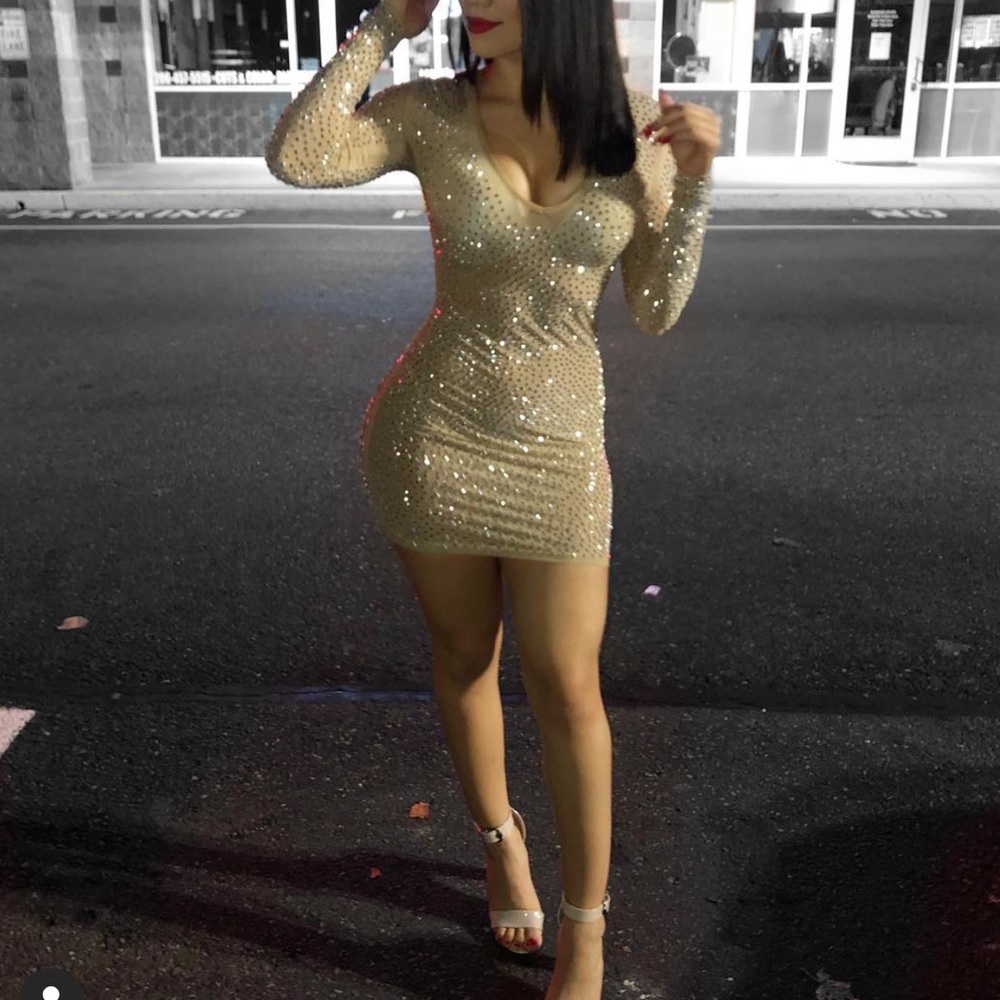 Rhinestone long sleeve dress